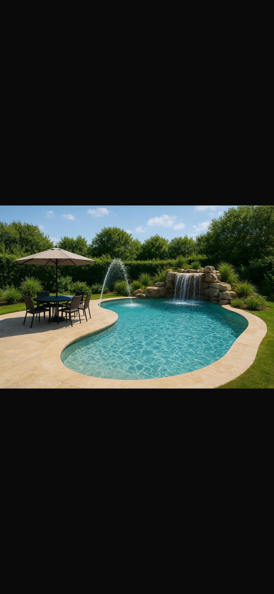 Piscine lagon naturelle avec cascade